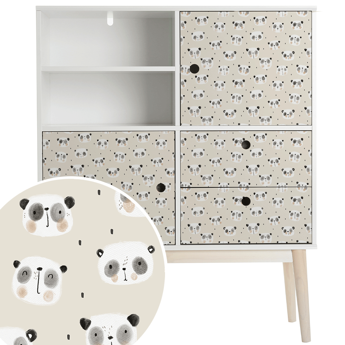 Möbelfolie - Kleine Pandas (ecru)