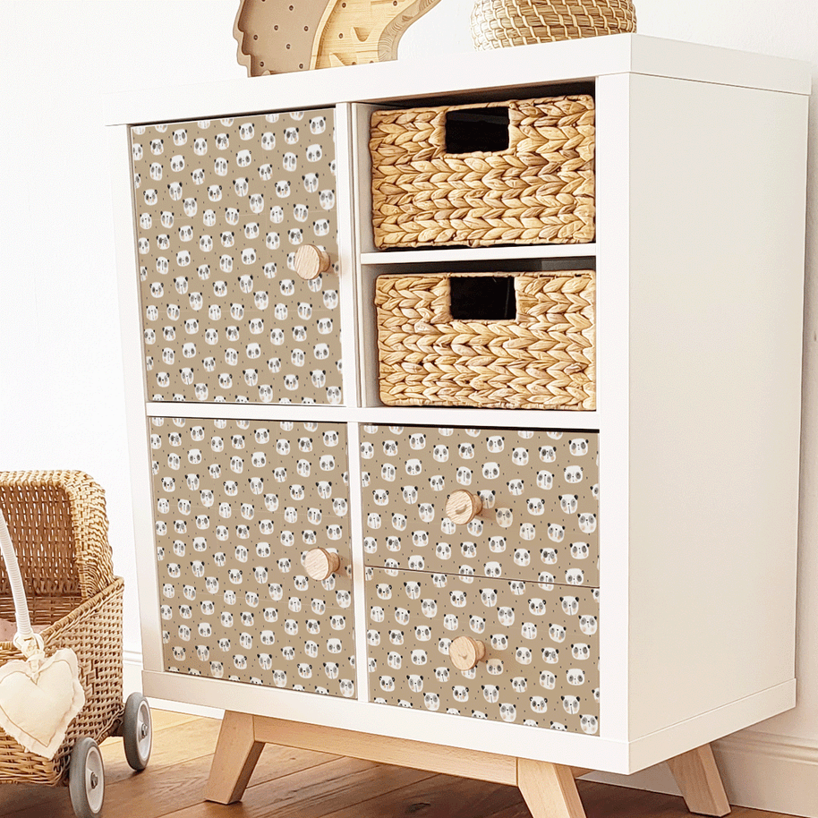Möbelfolie für IKEA KALLAX - Kleine Pandas (braun)