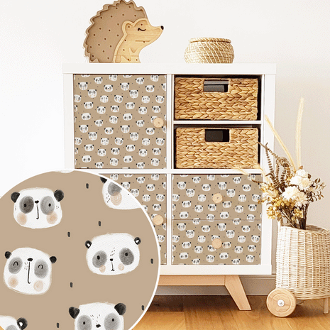 Möbelfolie für IKEA KALLAX - Kleine Pandas (braun)