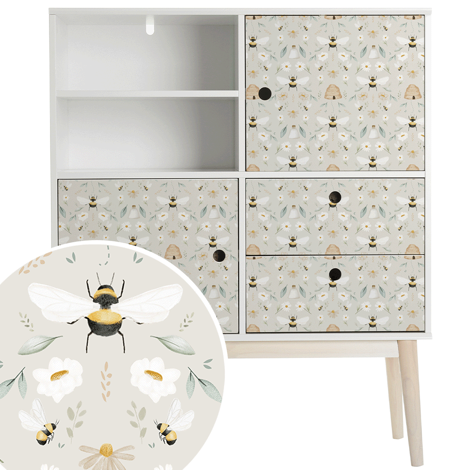 Möbelfolie - Bienen Garten (ecru)
