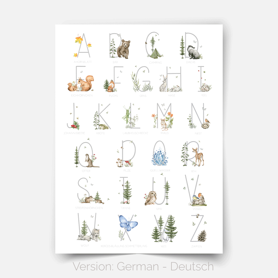 🎁 Poster Waldtiere - Magischer Wald - Alphabet