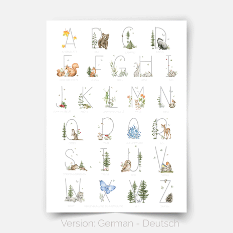 🎁 Poster Waldtiere - Magischer Wald - Alphabet