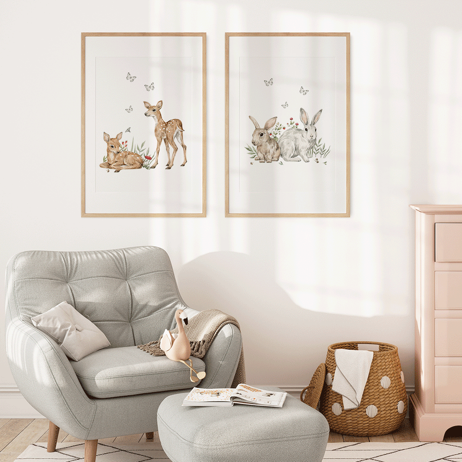 Poster Waldtiere - Magischer Wald - Rehe