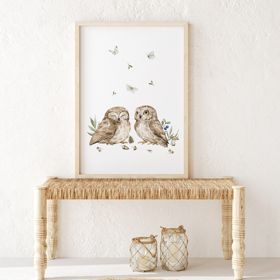 Woodland print - Magical forest - Owls