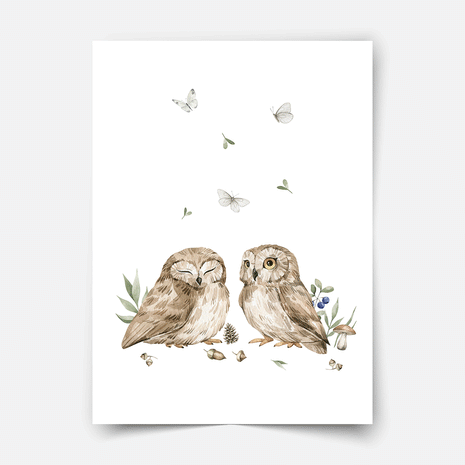 Poster Waldtiere - Magischer Wald - Eulen