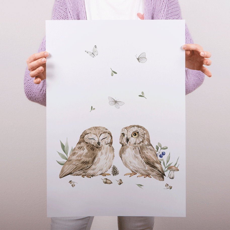Woodland print - Magical forest - Owls