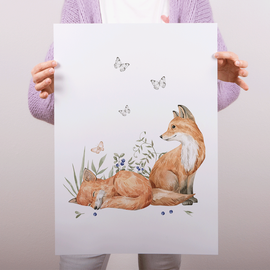Poster Waldtiere - Magischer Wald - Füchse