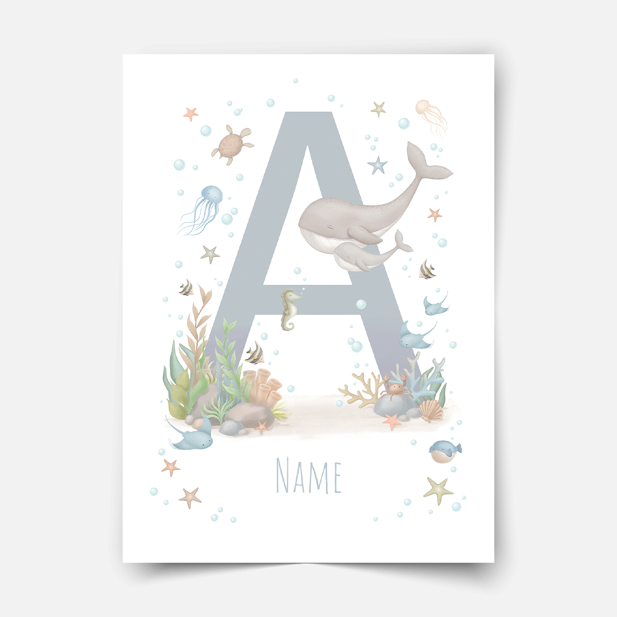 Personalised print - ABC Letters - Magical ocean (blue)