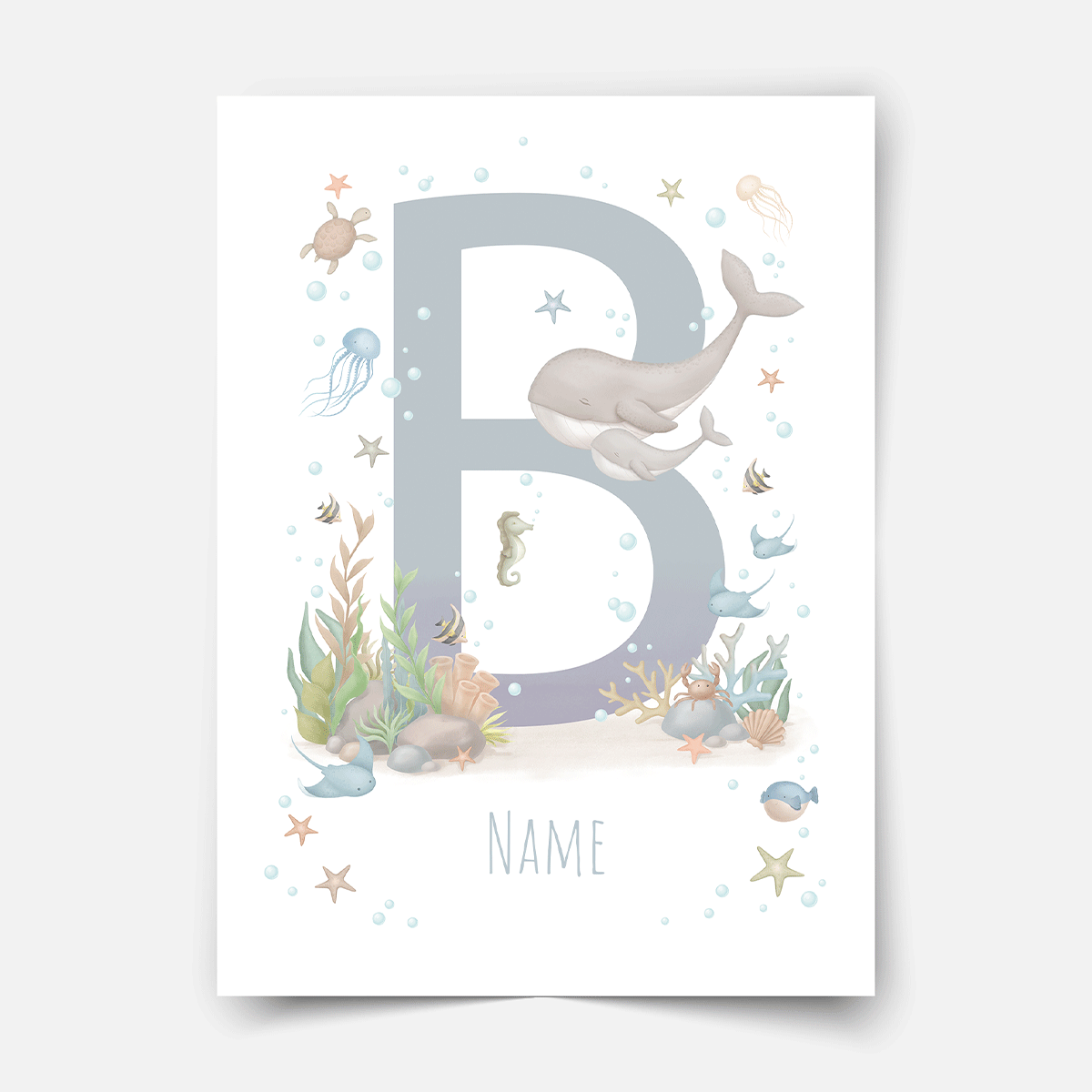 Personalised print - ABC Letters - Magical ocean (blue)