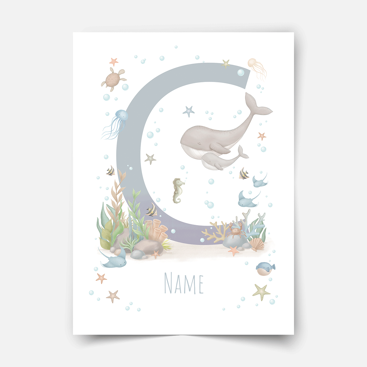 Personalised print - ABC Letters - Magical ocean (blue)