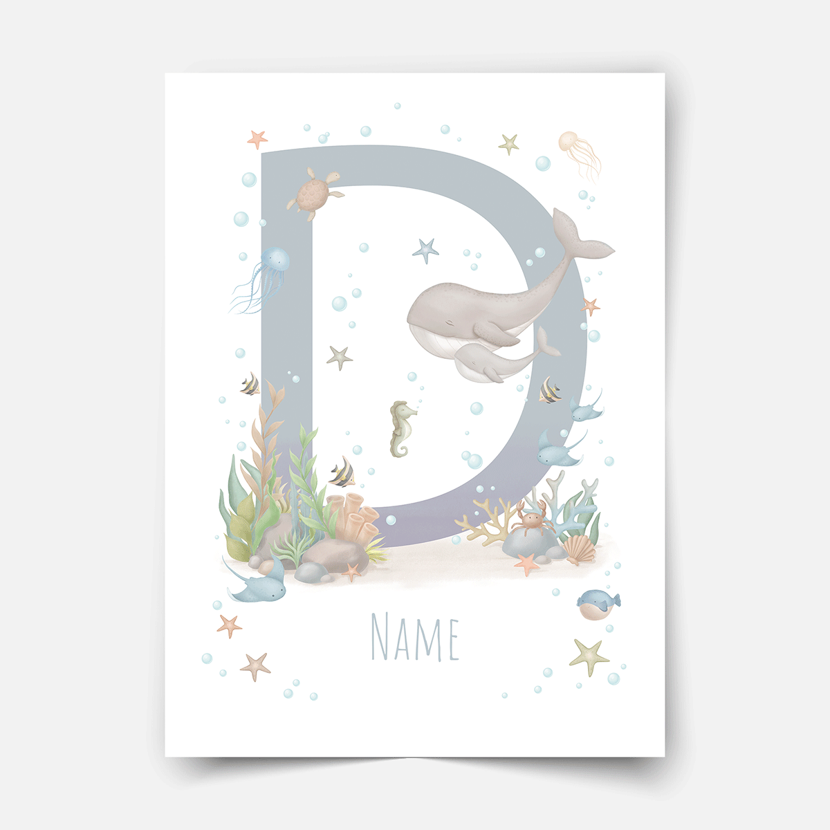 Personalised print - ABC Letters - Magical ocean (blue)