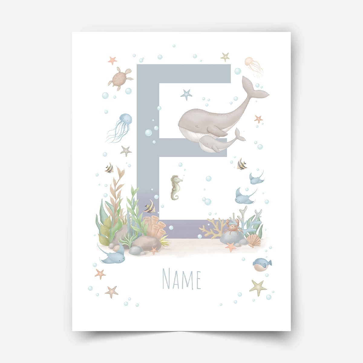 Personalised print - ABC Letters - Magical ocean (blue)