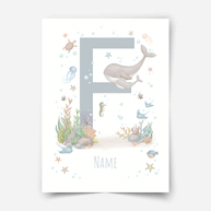 Personalisiertes Poster - ABC Buchstaben - Magischer Ozean (blau)
