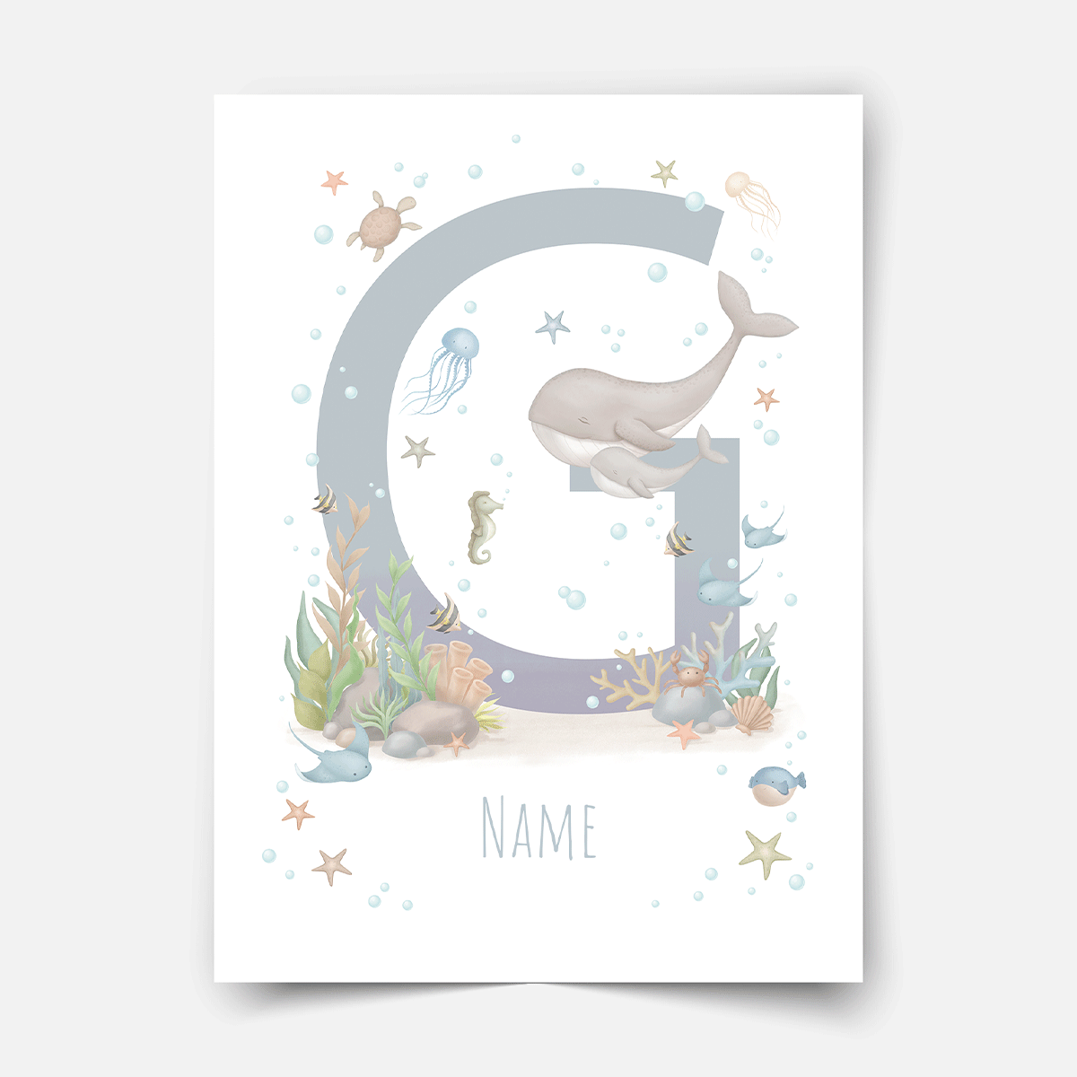 Personalised print - ABC Letters - Magical ocean (blue)