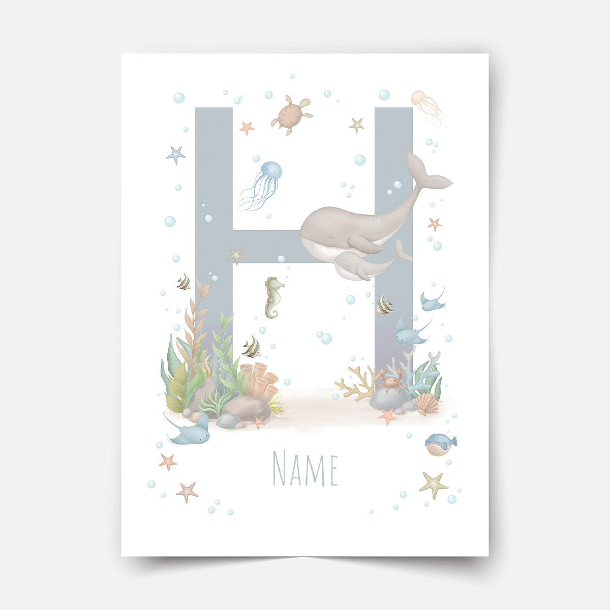 Personalised print - ABC Letters - Magical ocean (blue)