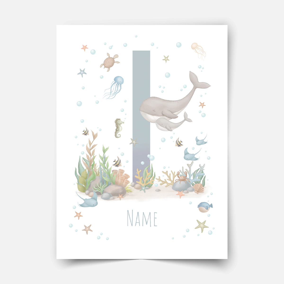 Personalised print - ABC Letters - Magical ocean (blue)