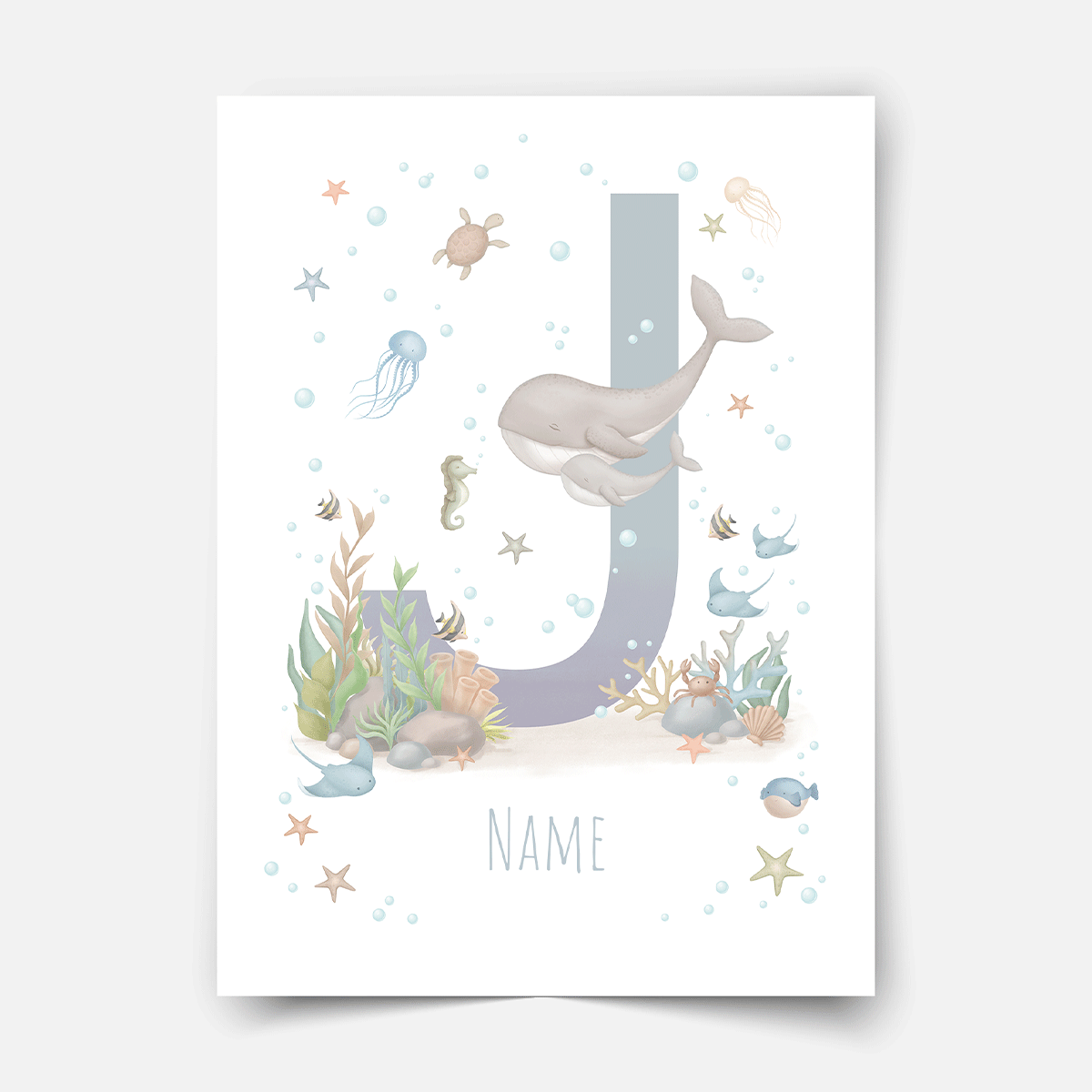 Personalised print - ABC Letters - Magical ocean (blue)