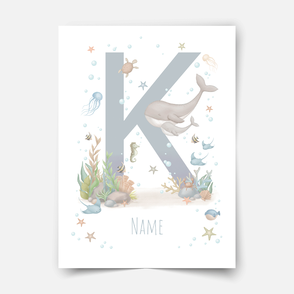 Personalised print - ABC Letters - Magical ocean (blue)