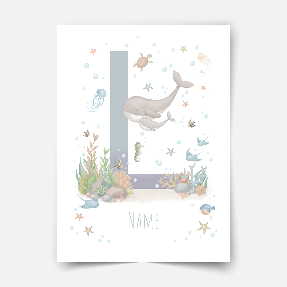 Personalised print - ABC Letters - Magical ocean (blue)