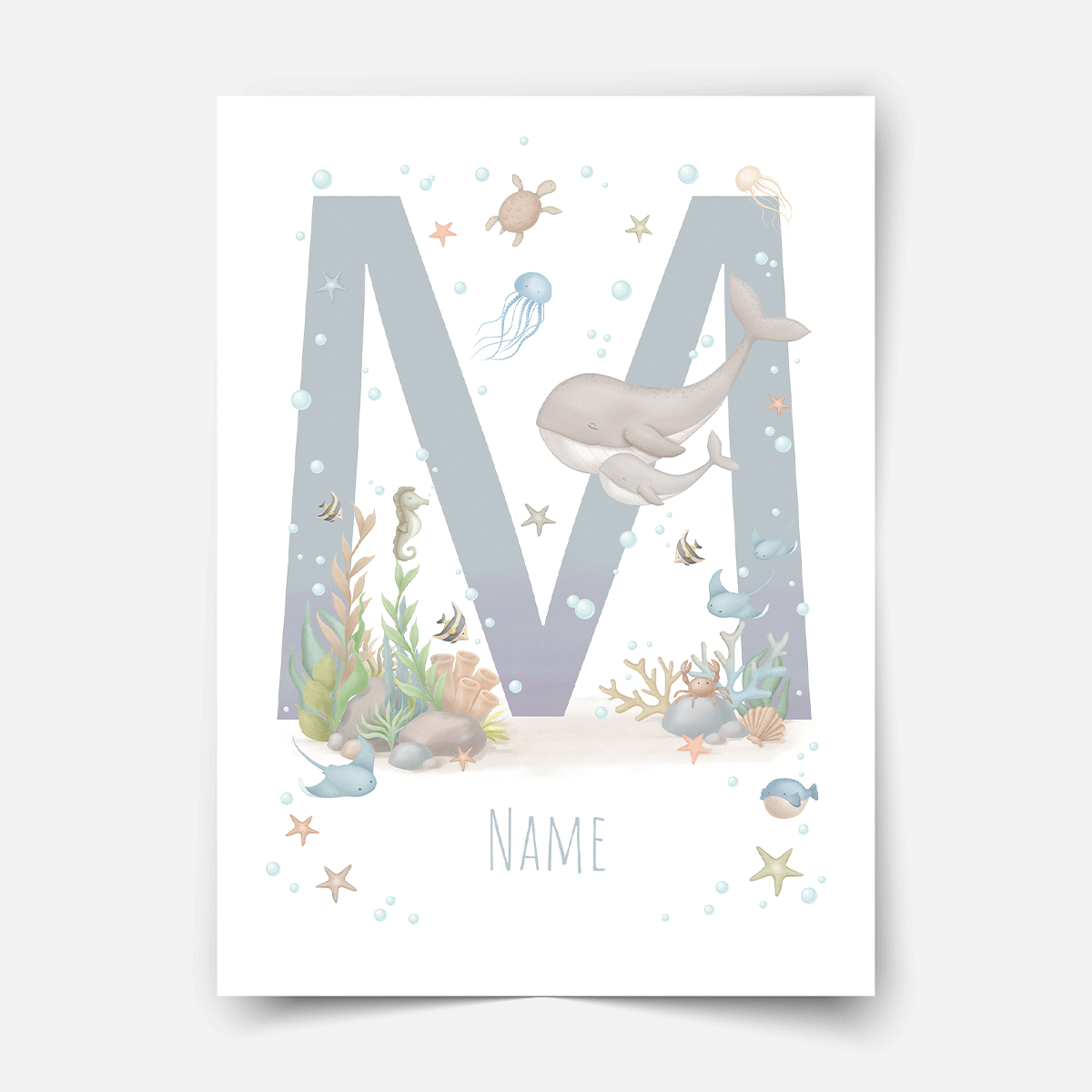 Personalised print - ABC Letters - Magical ocean (blue)