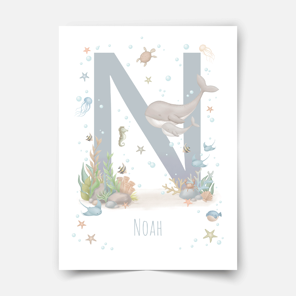 Personalised print - ABC Letters - Magical ocean (blue)