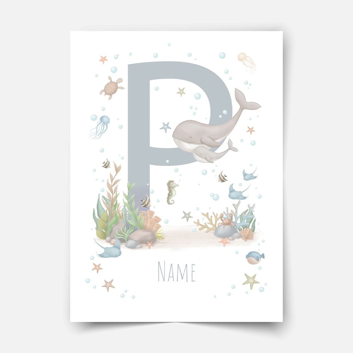 Personalised print - ABC Letters - Magical ocean (blue)