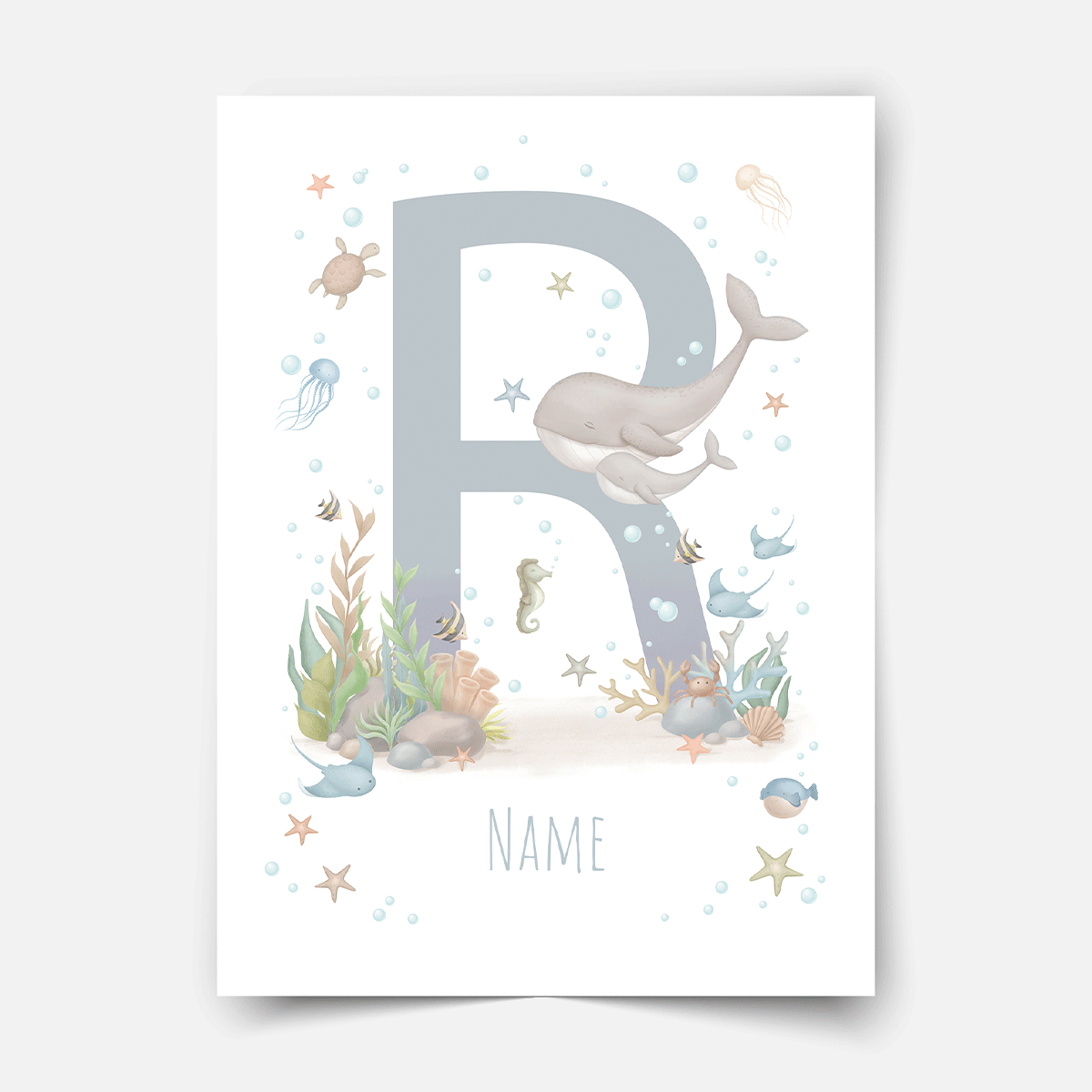 Personalisiertes Poster - ABC Buchstaben - Magischer Ozean (blau)
