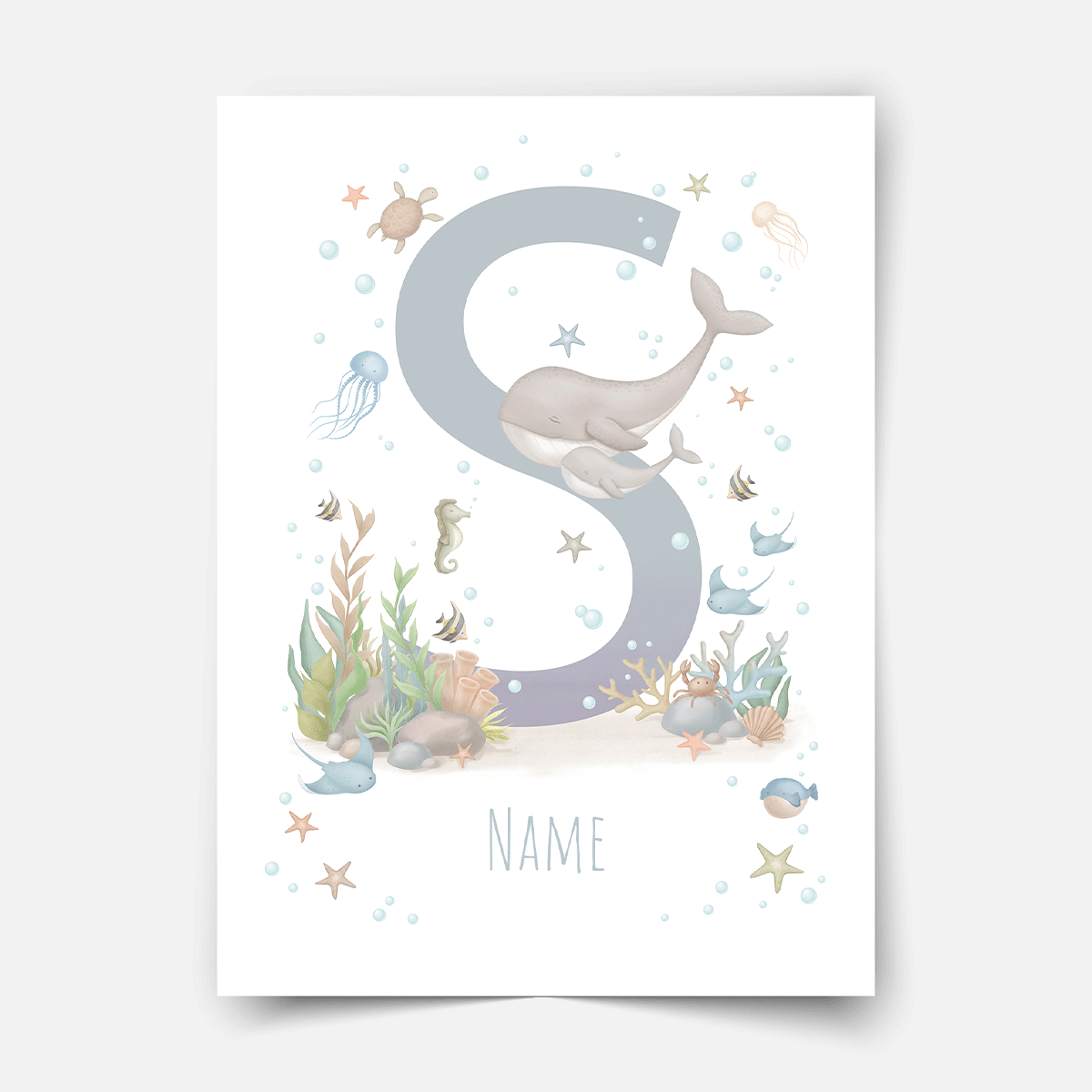 Personalisiertes Poster - ABC Buchstaben - Magischer Ozean (blau)