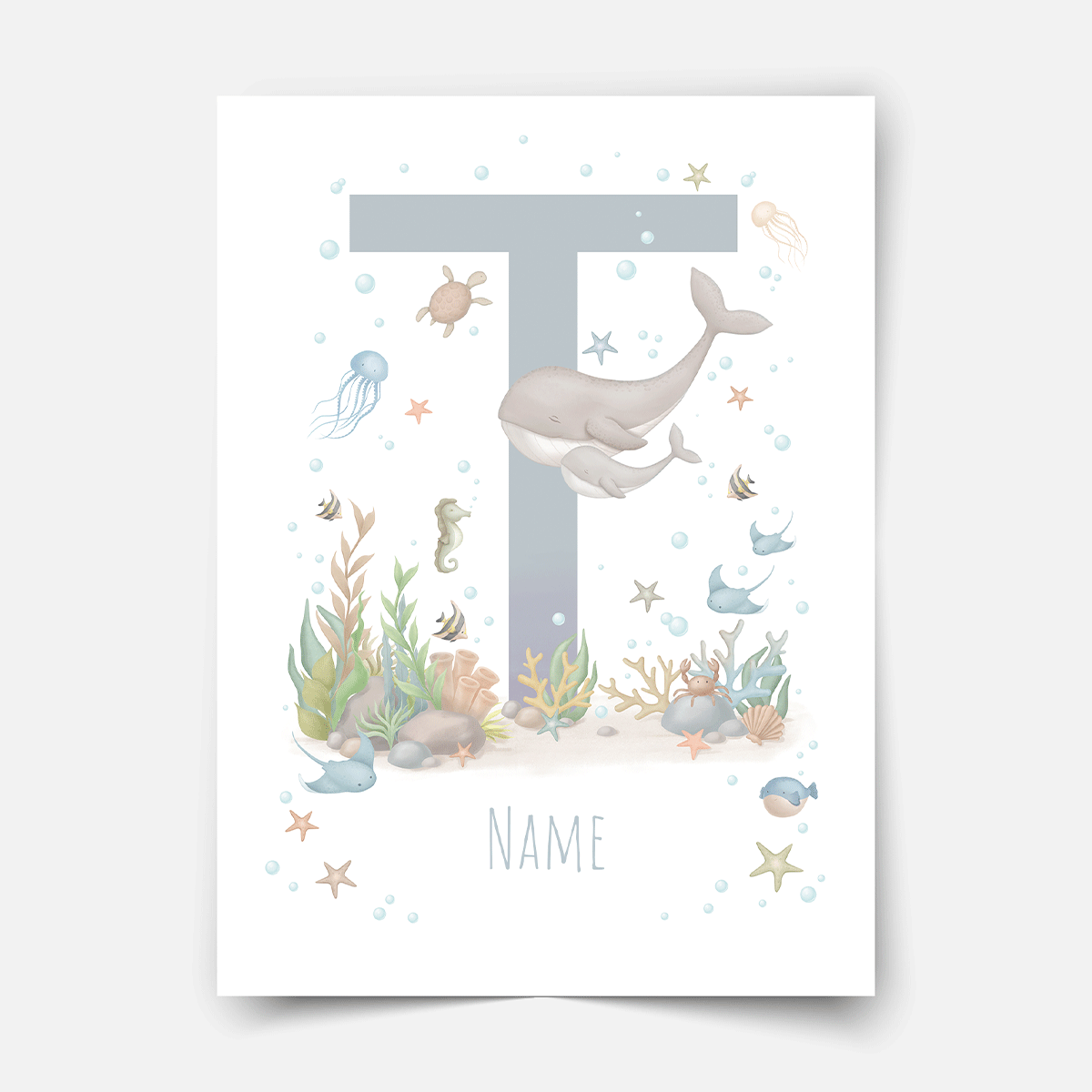 Personalised print - ABC Letters - Magical ocean (blue)