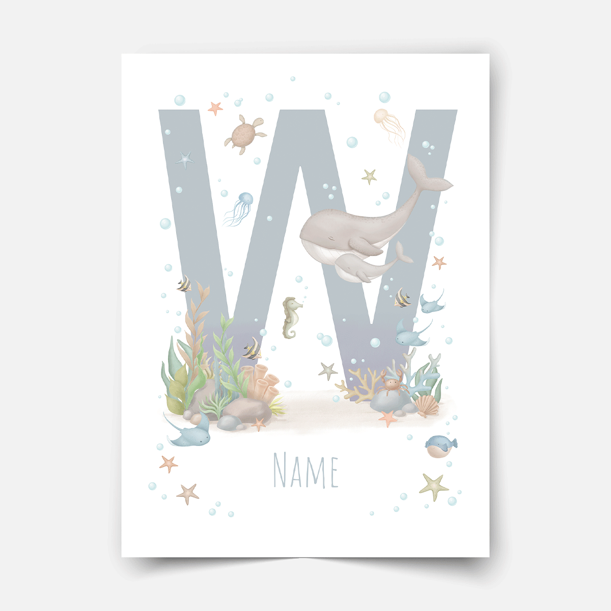 Personalised print - ABC Letters - Magical ocean (blue)