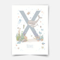 Personalisiertes Poster - ABC Buchstaben - Magischer Ozean (blau)