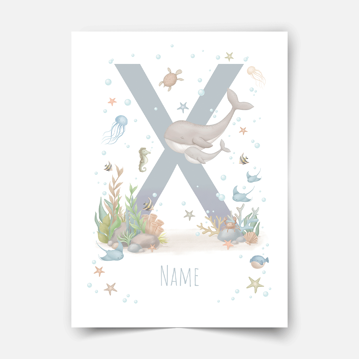 Personalised print - ABC Letters - Magical ocean (blue)