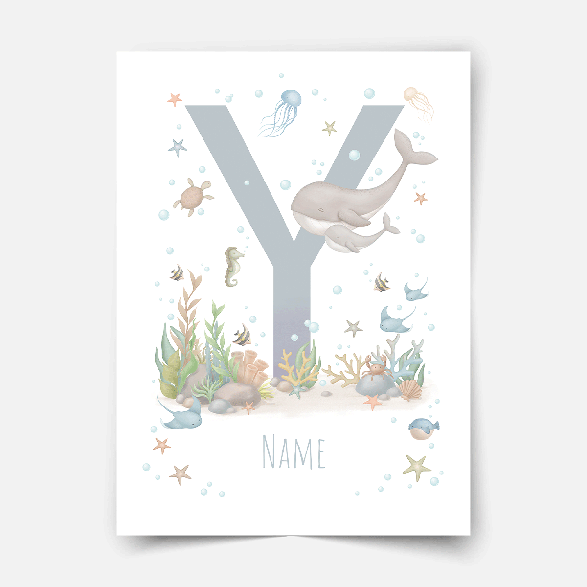 Personalised print - ABC Letters - Magical ocean (blue)