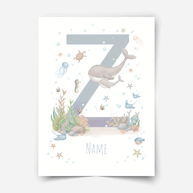 Personalisiertes Poster - ABC Buchstaben - Magischer Ozean (blau)