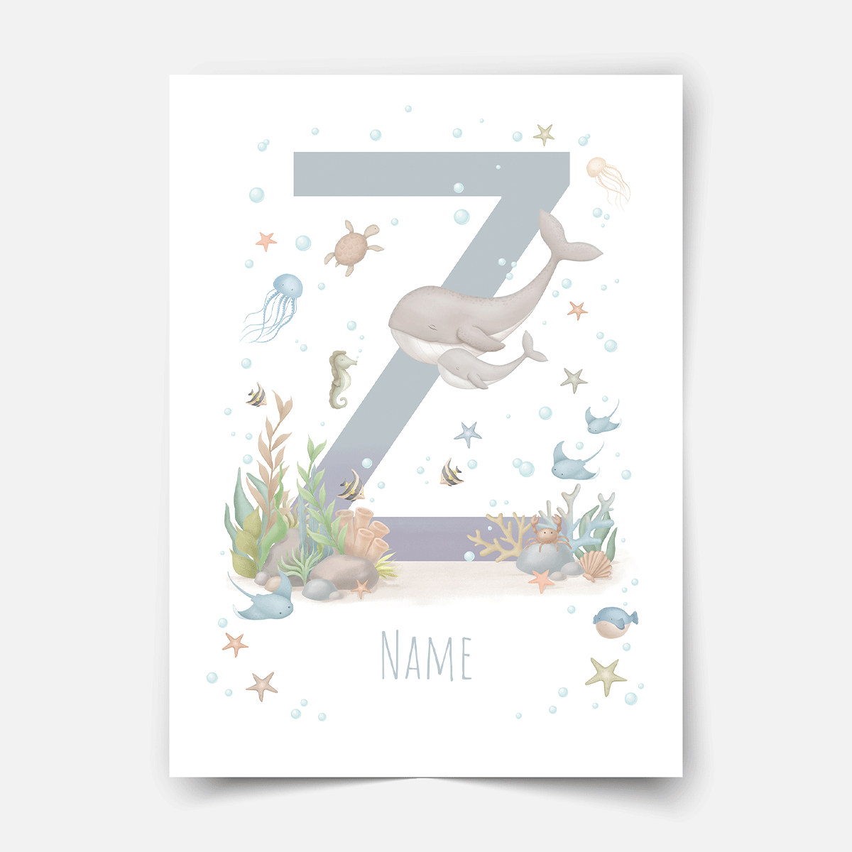Personalised print - ABC Letters - Magical ocean (blue)