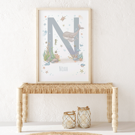 Personalisiertes Poster - ABC Buchstaben - Magischer Ozean (blau)