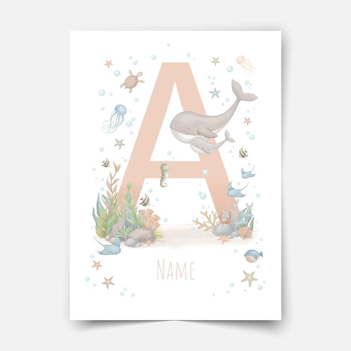 Personalisiertes Poster - ABC Buchstaben - Magischer Ozean (zartes pink)