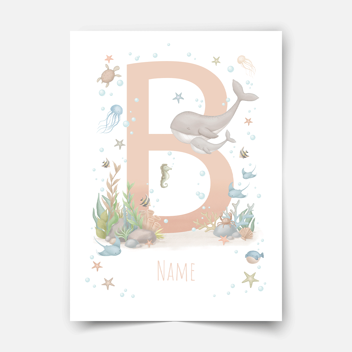 Personalised print - ABC Letters - Magical ocean (soft pink)