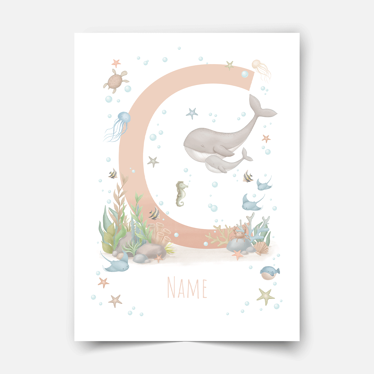 Personalised print - ABC Letters - Magical ocean (soft pink)