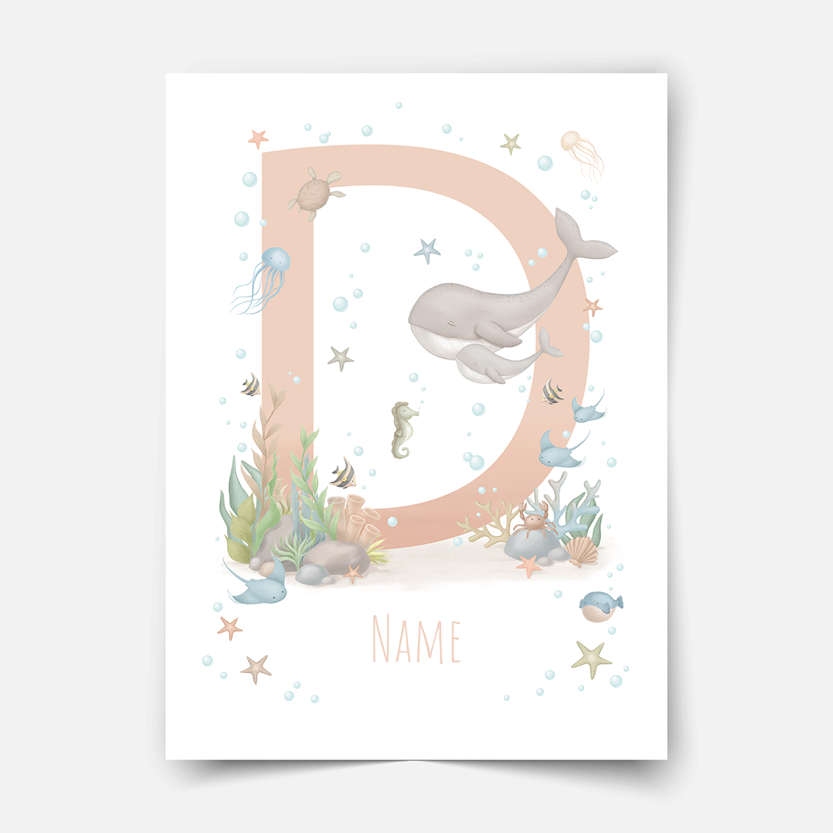 Personalised print - ABC Letters - Magical ocean (soft pink)