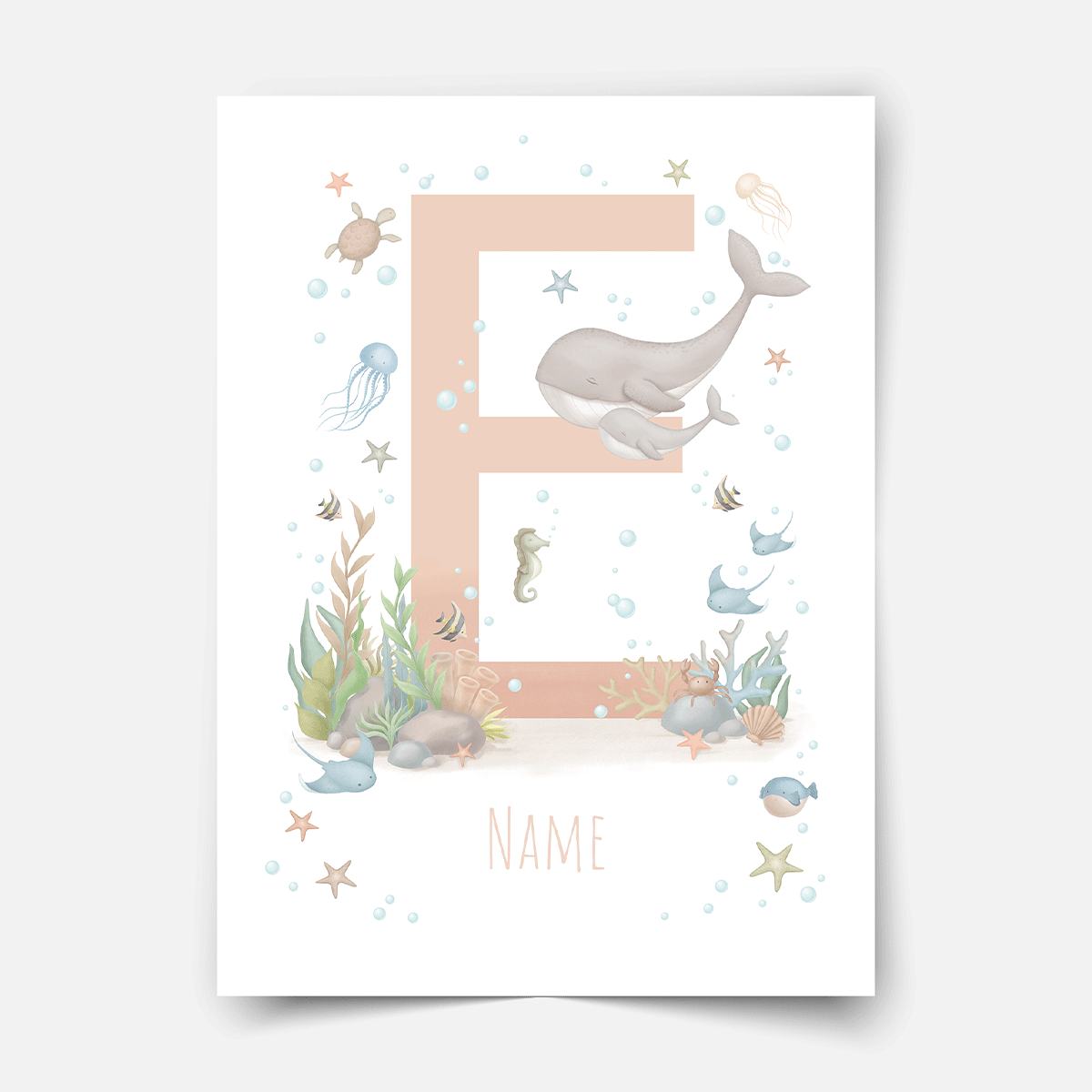 Personalised print - ABC Letters - Magical ocean (soft pink)