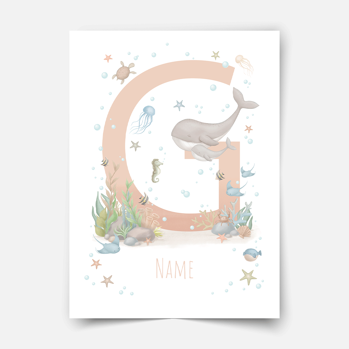 Personalised print - ABC Letters - Magical ocean (soft pink)