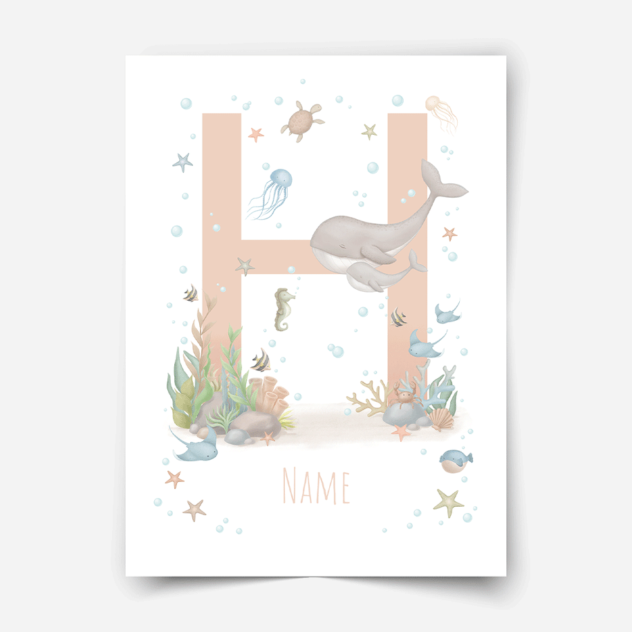 Personalised print - ABC Letters - Magical ocean (soft pink)