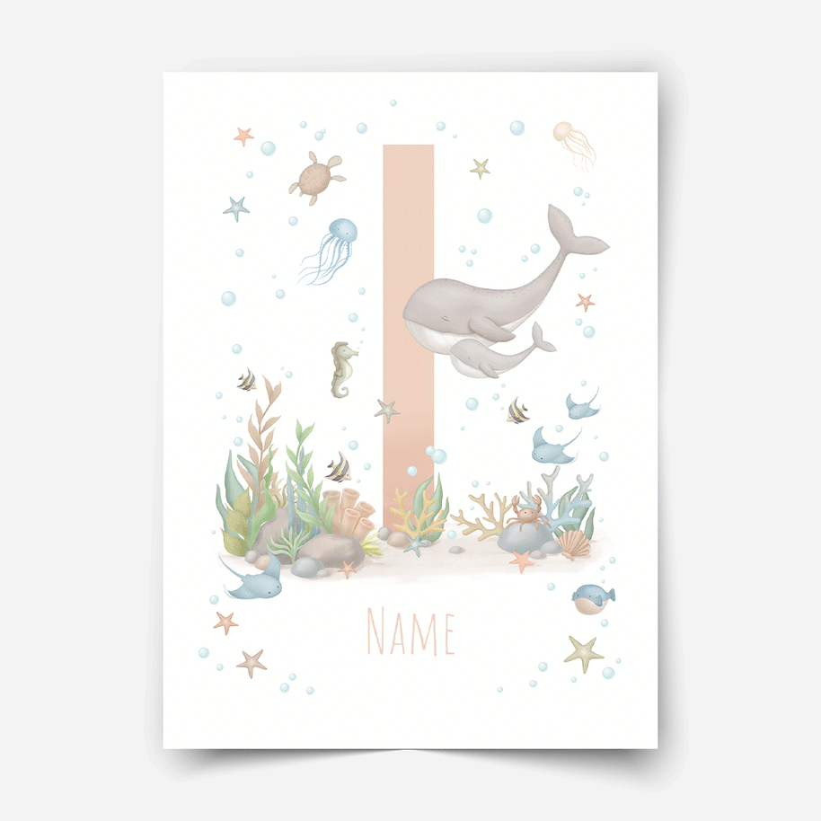 Personalised print - ABC Letters - Magical ocean (soft pink)