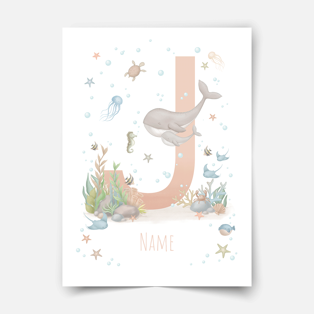 Personalised print - ABC Letters - Magical ocean (soft pink)