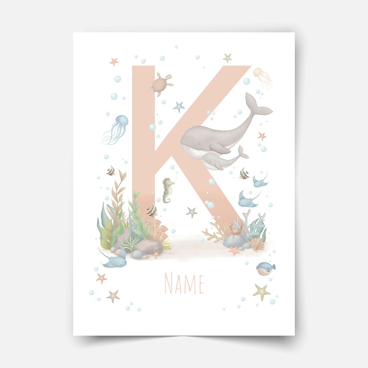 Personalised print - ABC Letters - Magical ocean (soft pink)