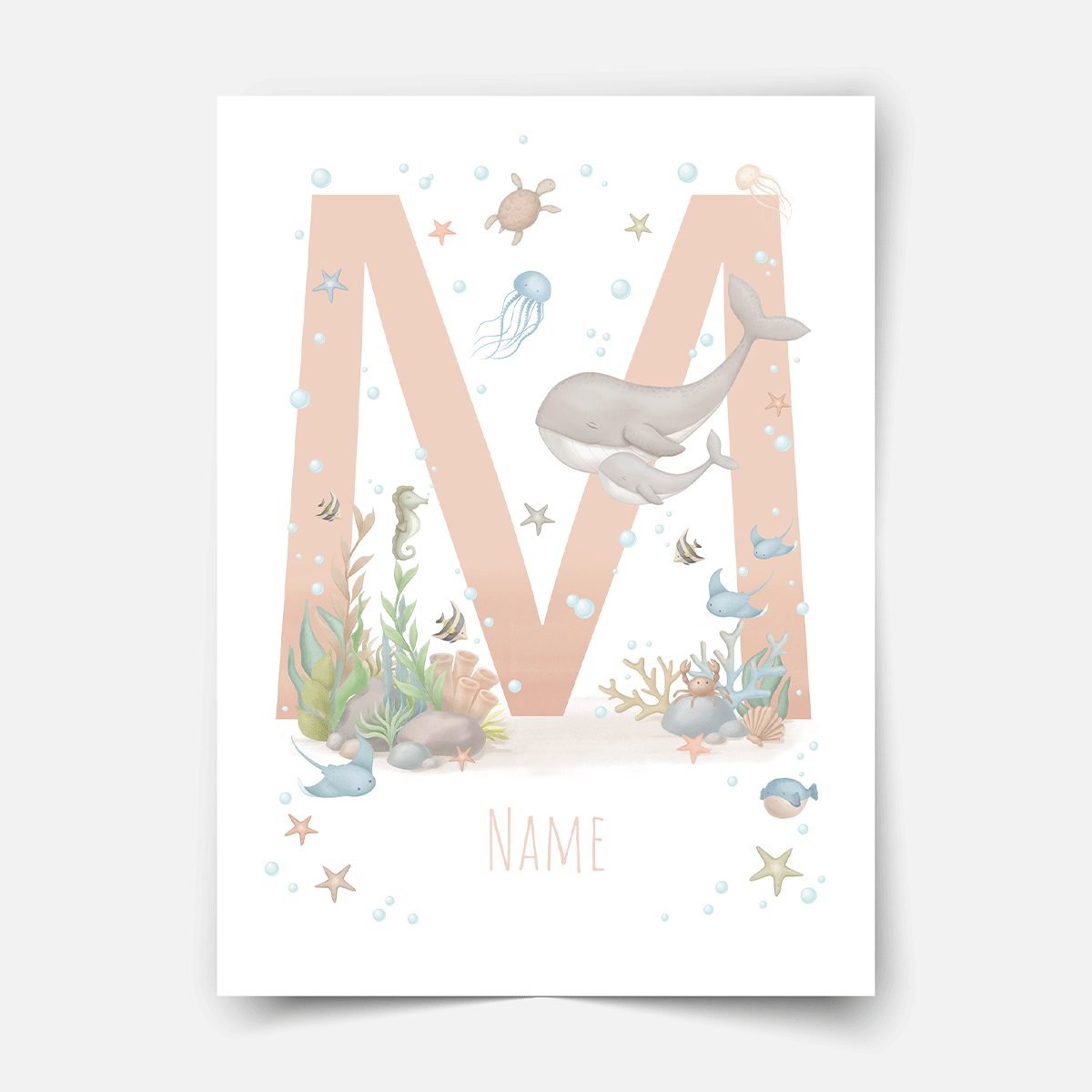 Personalised print - ABC Letters - Magical ocean (soft pink)