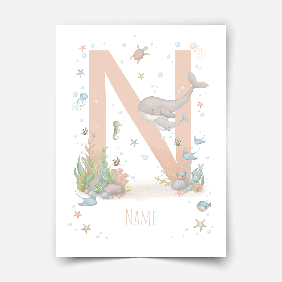 Personalised print - ABC Letters - Magical ocean (soft pink)