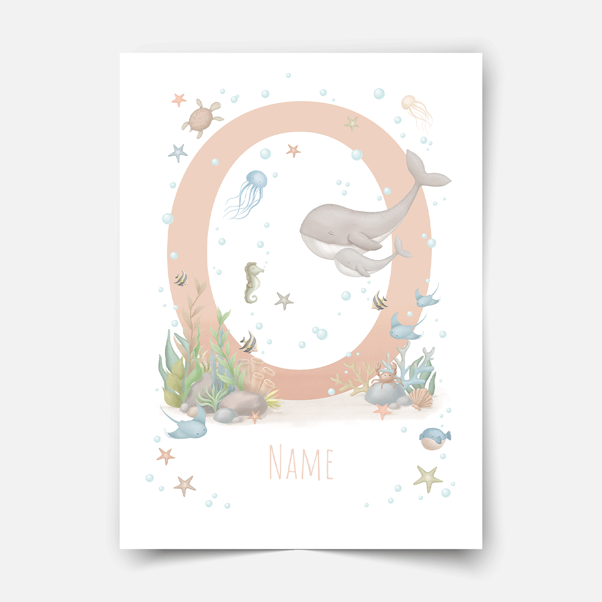 Personalised print - ABC Letters - Magical ocean (soft pink)