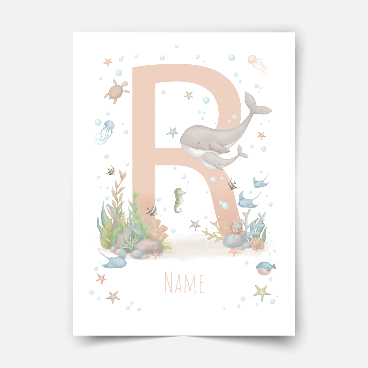 Personalised print - ABC Letters - Magical ocean (soft pink)